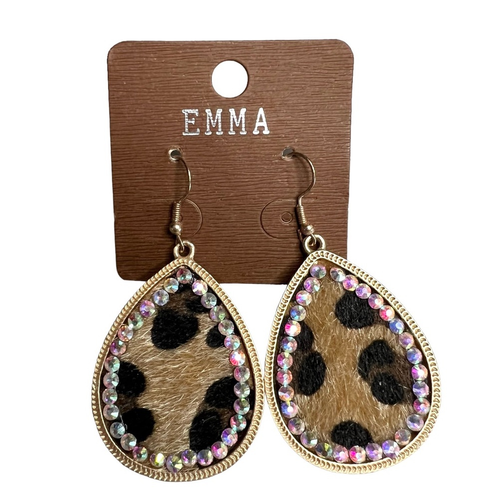 Emma Leopard Print rhinestone dangle earrings